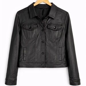 EUC White House Black Market Black Faux Leather Jacket Women’s 12 Button Front